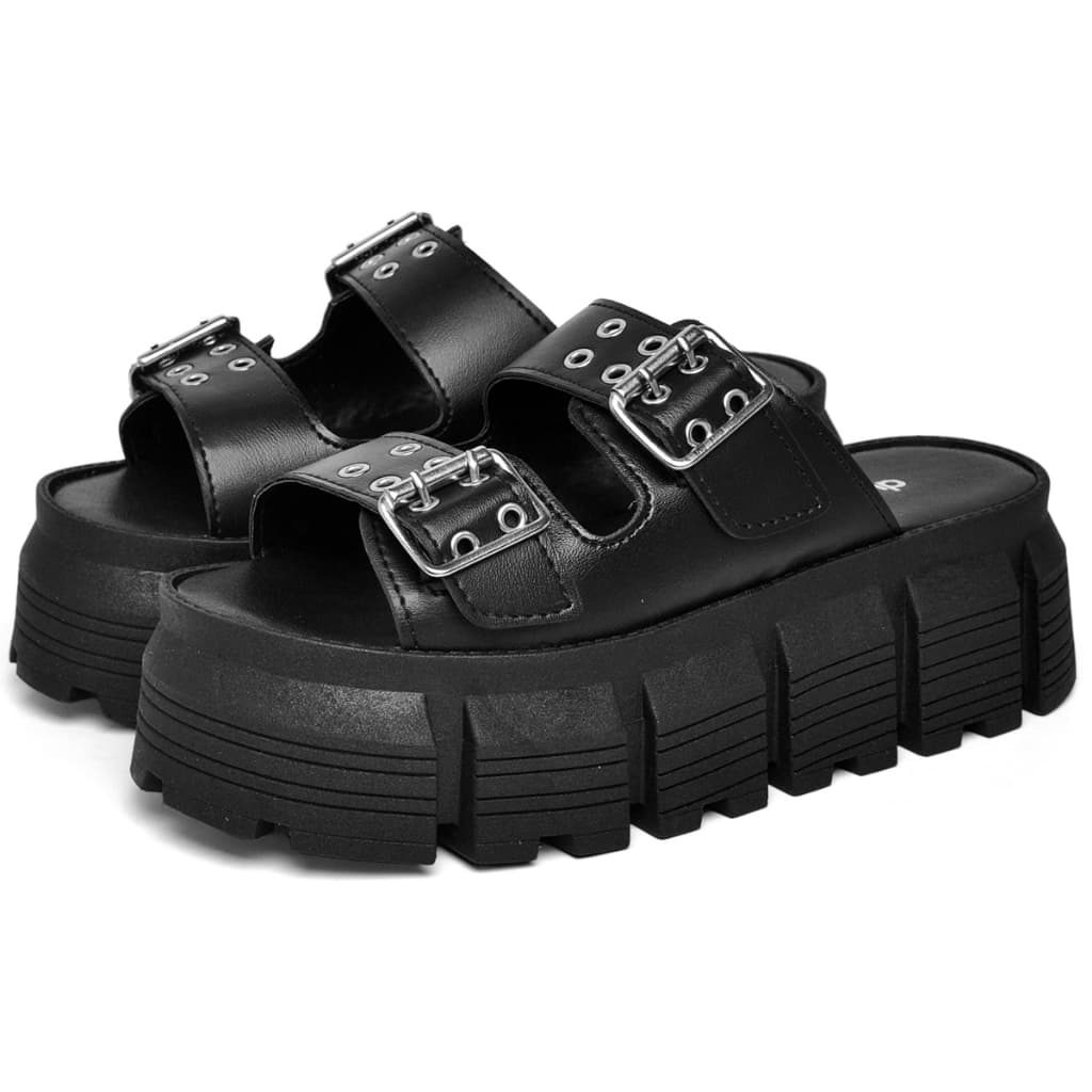 Papete Feminina Tratorada Fivela Prata Sandália Preto Original Dubuy Doja 2072DB