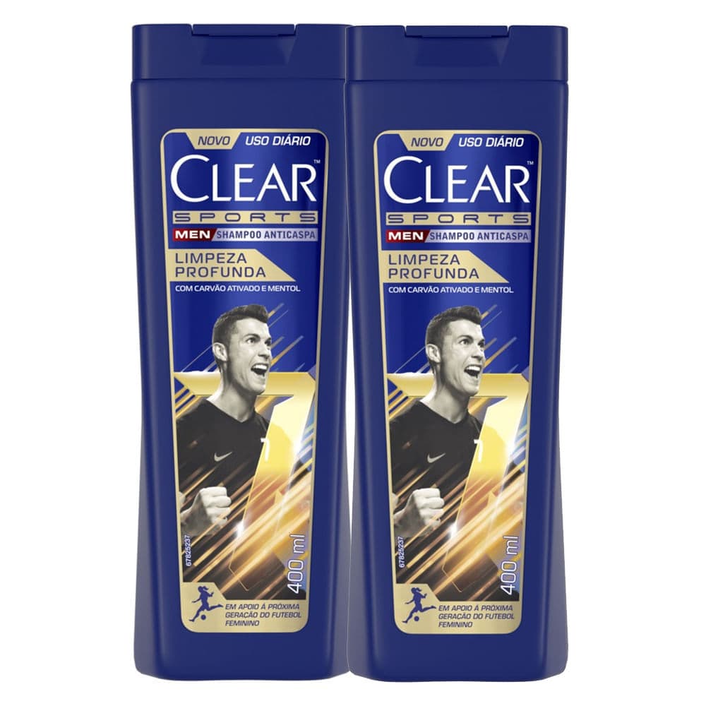 Kit 2 Shampoo Anticaspa Clear Men Sports Cristiano Ronaldo Limpeza Profunda 400ml